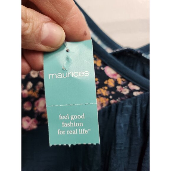 Maurices Womens Top Large Teal Floral Yoke Slub Knit Long Sleeve BOHO Festival - Picture 4 of 8